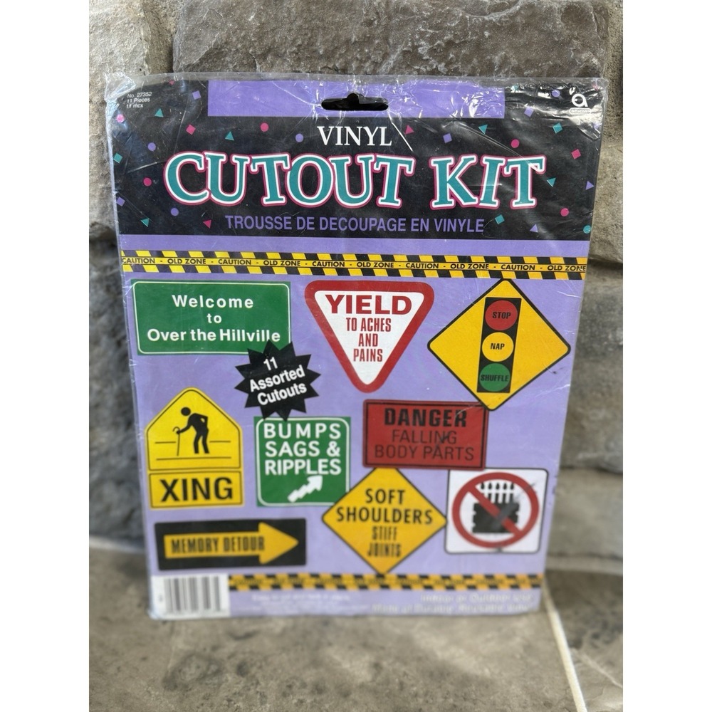 Over the Hill Birthday Decorations Old Zone 11 Piece Reusable Vinyl Cutout Kit